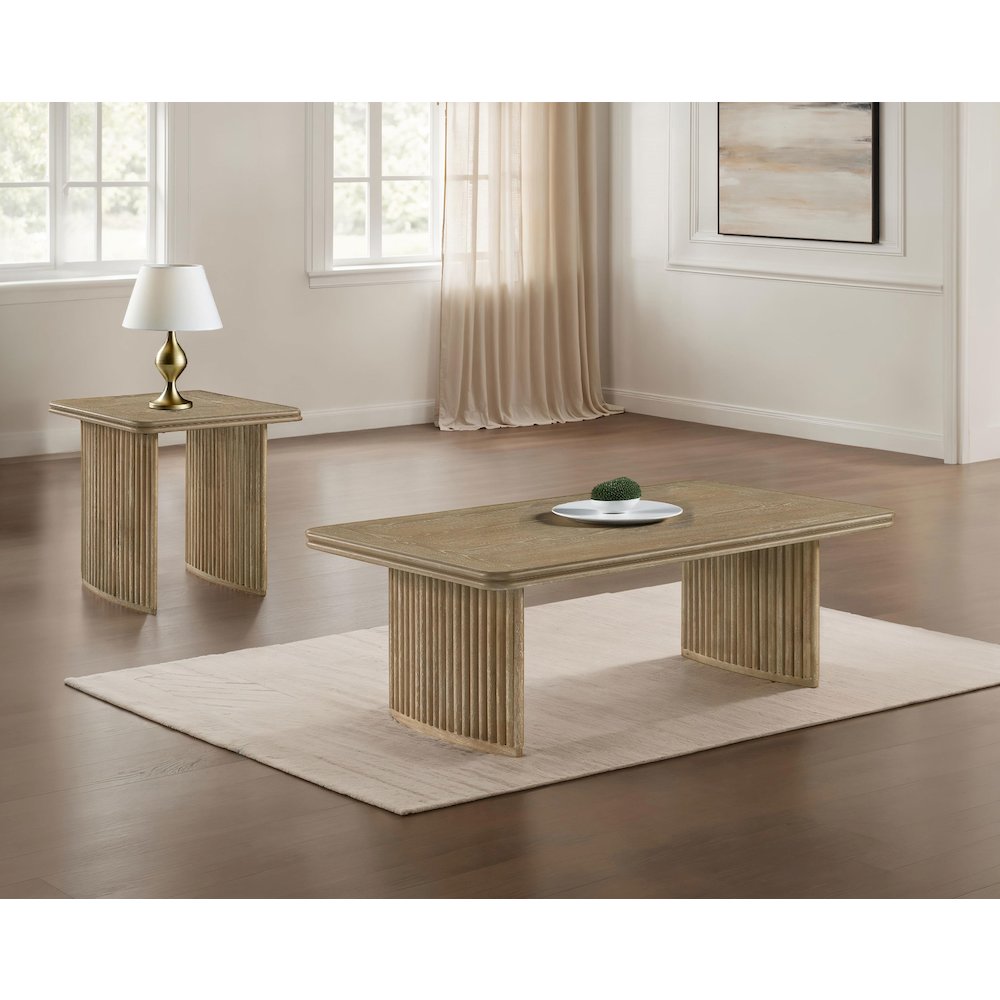 Adina 2-piece Wood Coffee Table Set Distressed Light Brown. Picture 2
