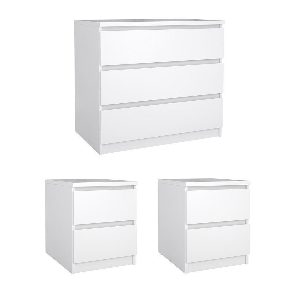 Scottsdale 3-Piece Bedroom Set - Chest And Nightstand Set Of 2, White High Gloss. Picture 1