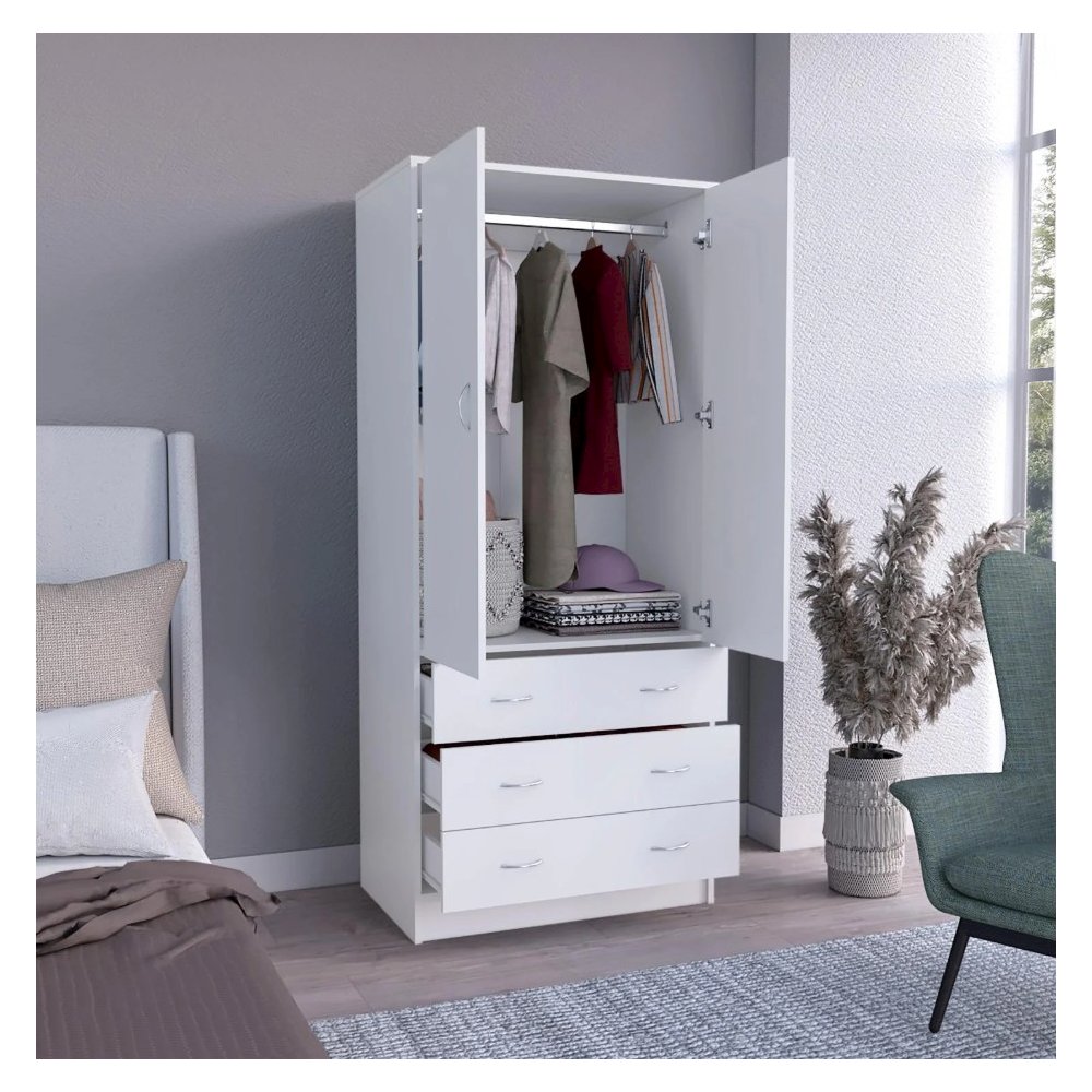 Taly 2 Doors 3 Drawers Armoire White White MDF. Picture 2