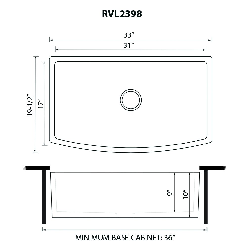 Ruvati 33 inch Fireclay Curved Front Apron Farmhouse Kitchen Sink Single Bowl - Biscuit - RVL2398BS. Picture 2