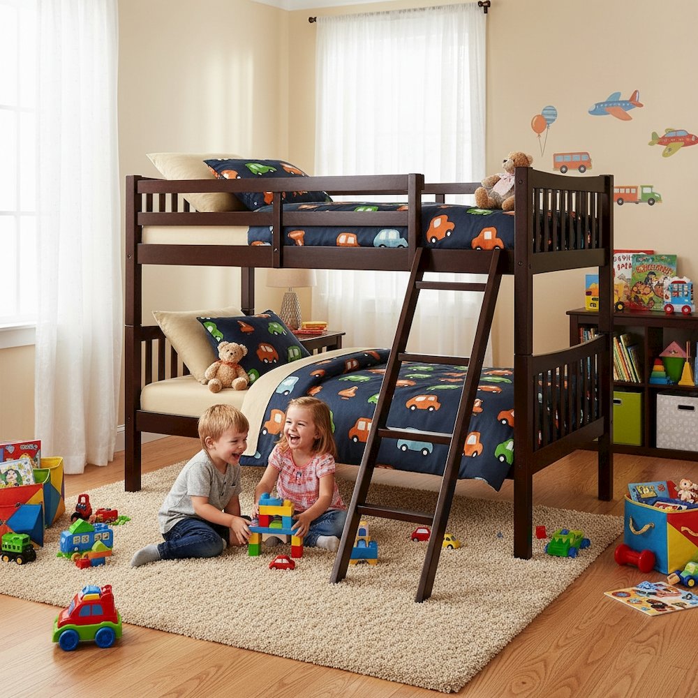 FR Twin Over Twin Bunk Bed Espresso. Picture 2