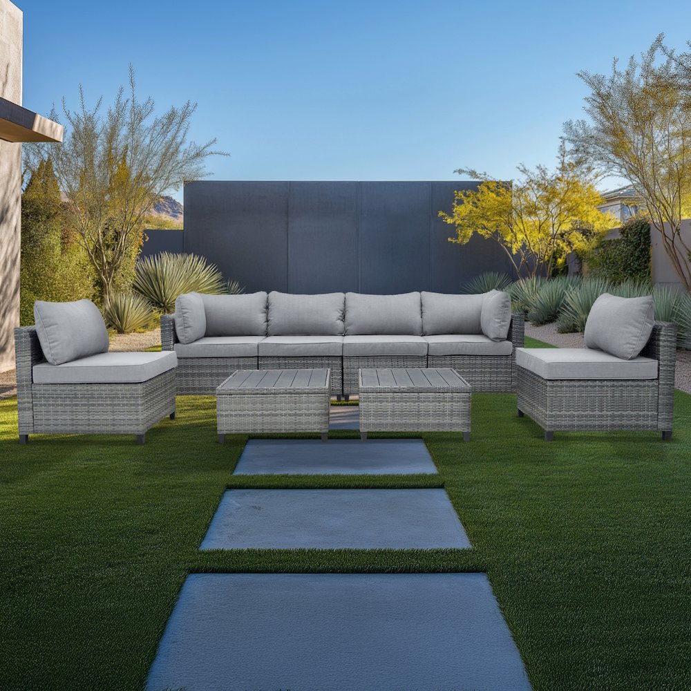 8 Piece Gray Outdoor Sectional Wicker Sofa Chairs and Tables. Picture 6