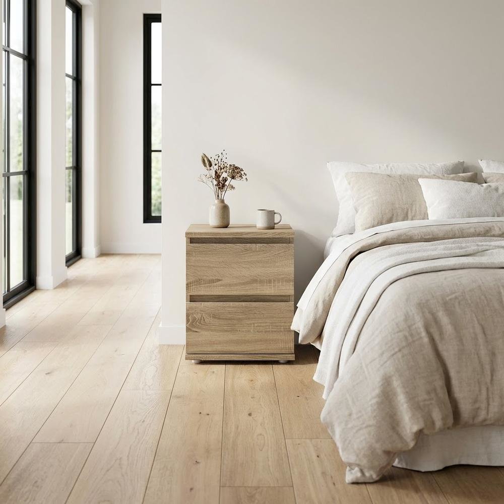 Brown 2-Drawer Nightstand - Short Low Nightstand for Closet with Ample Storage. Picture 2