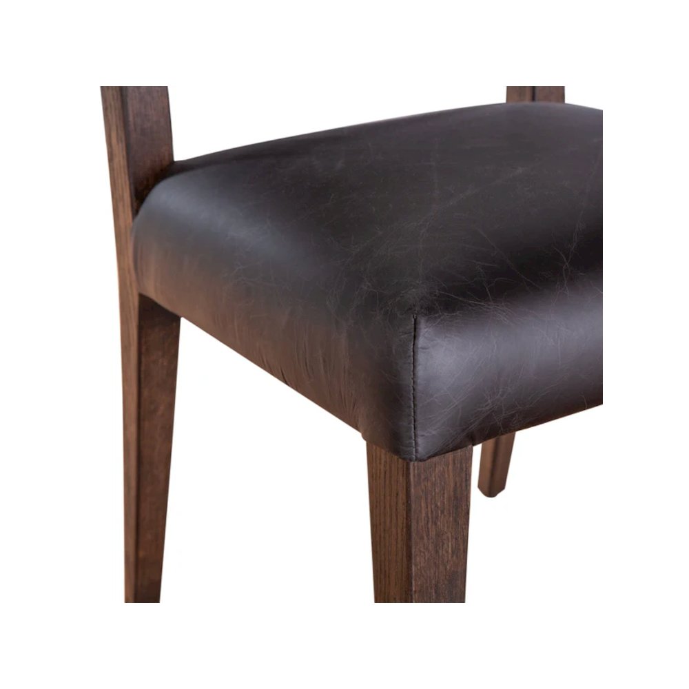 Lila Dining Chair in Black Leather and Linen. Picture 7
