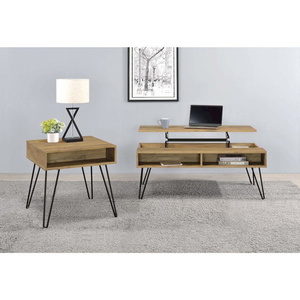 Fanning 2-piece Lift Top Coffee and End Table Set Golden Oak. Picture 4