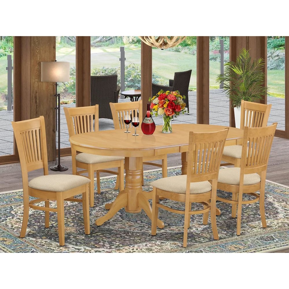 VANC7-OAK-C 7 PC Dining room set Table with Leaf and 6 Dining Chairs. Picture 4