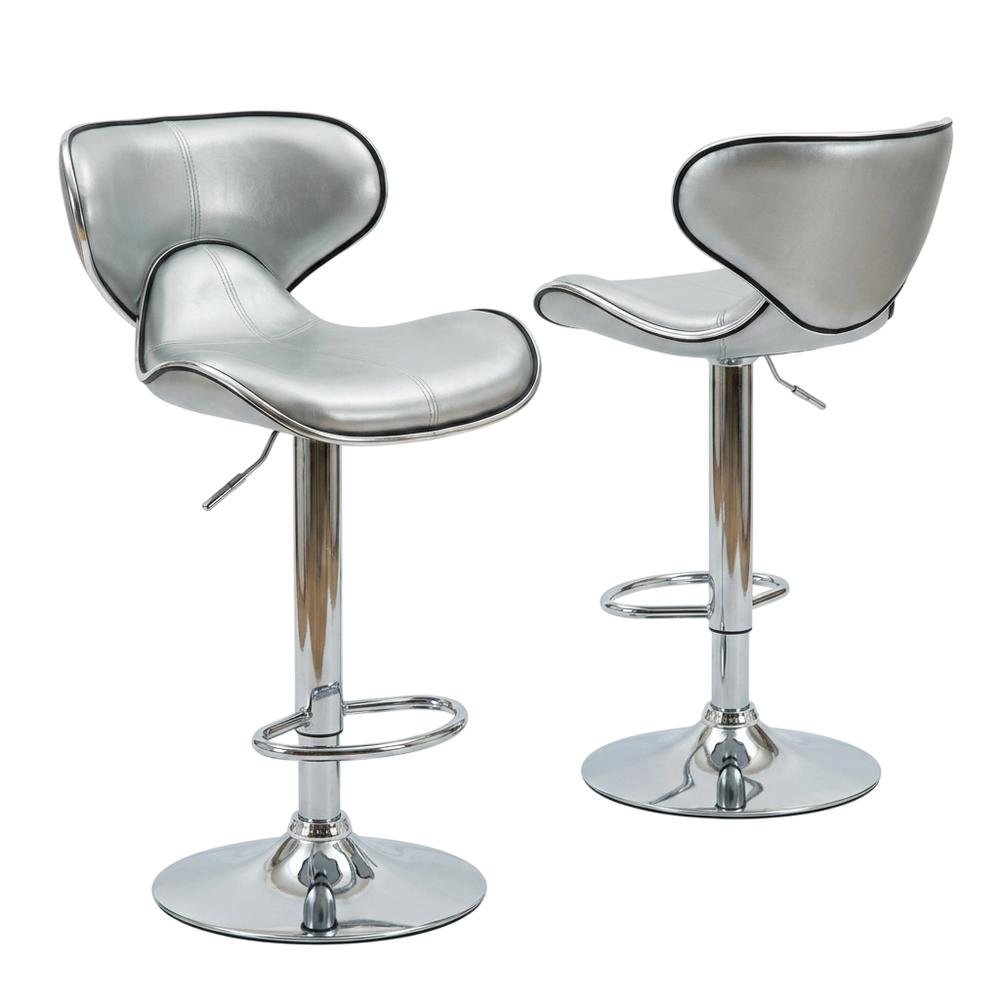 Silver Leatherette Adjustable Swivel Barstool with Chrome Base, Set of 2. Picture 1