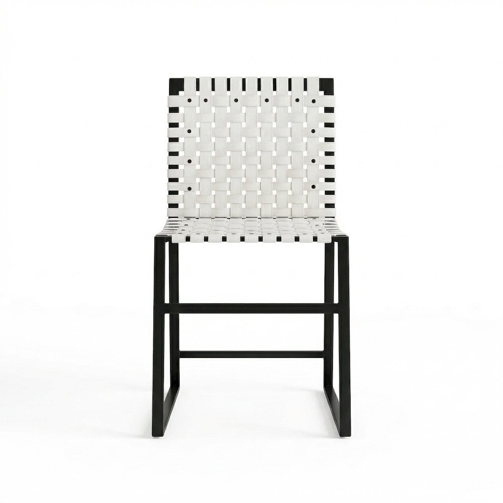 Urban Woven Leather Side Chair, White. Picture 1