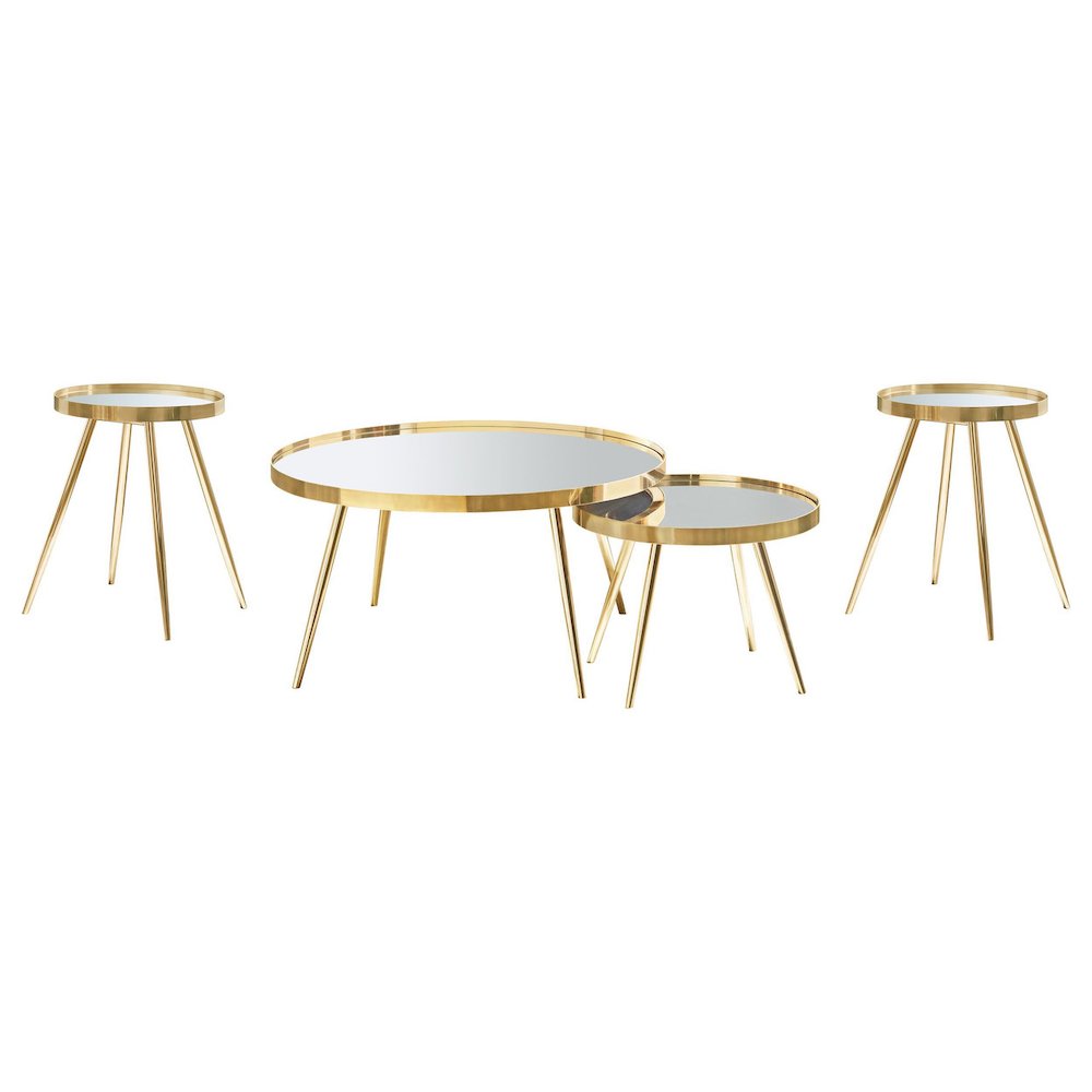 Kaelyn 4-piece Round Coffee and End Table Set Gold. Picture 1
