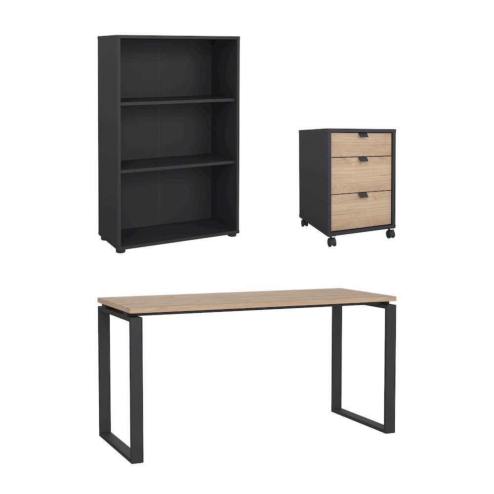 Sign 3-Piece Home Office Set with Desk, Bookcase and Mobile Storage