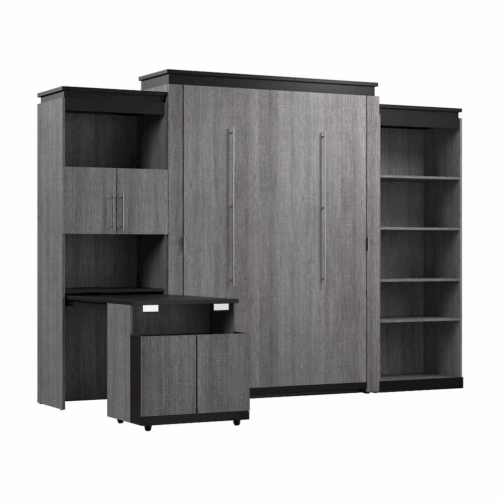 Queen Murphy Bed with Shelves and Storage Cabinet with Fold-Out Desk (126W). Picture 1