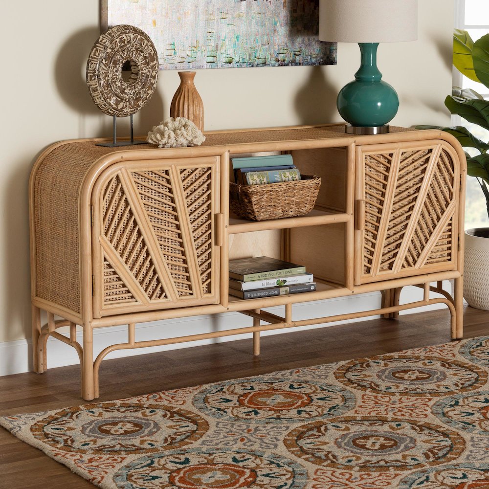Carabella Bohemian Natural Rattan 2-Door Storage Cabinet. Picture 9
