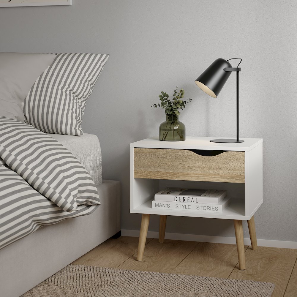 Diana 1 Drawer Nightstand - Set of 2, White/Oak. Picture 3