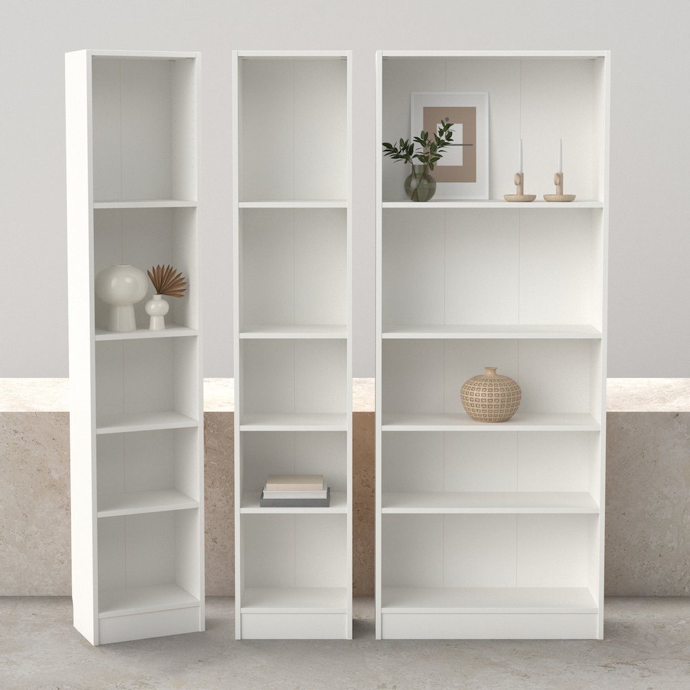 3-Piece Set - Wide 5-Shelf Bookcase and Narrow 5-Shelf Bookcases Set of 2. Picture 2