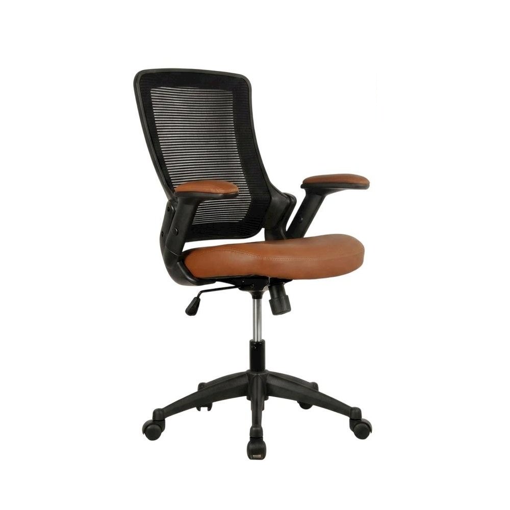 Brown Mesh Mid-Back Office Chair with Height-Adjustable Arms. Picture 1
