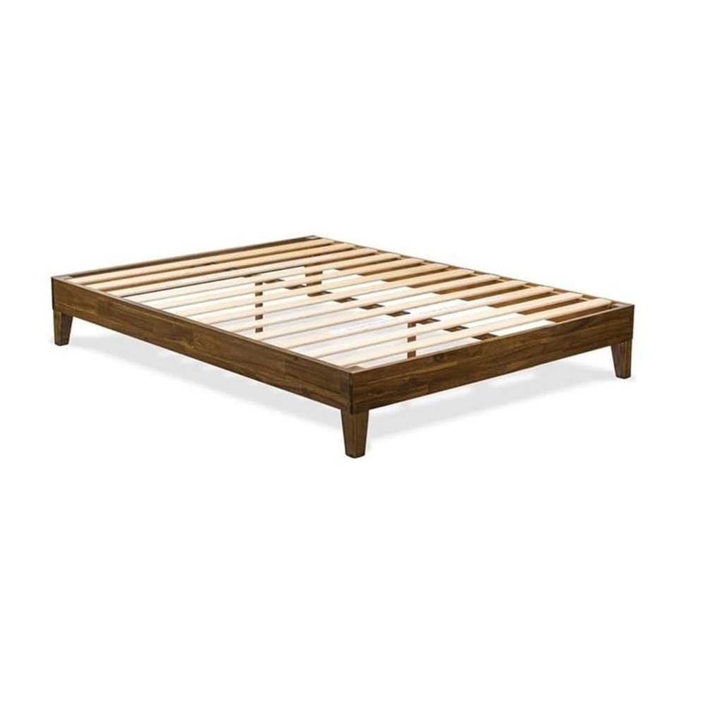 East West Furniture Queen Size Bed Frame with 4 Solid Wood Legs and 2 Extra Center Legs - Walnut Finish. Picture 2