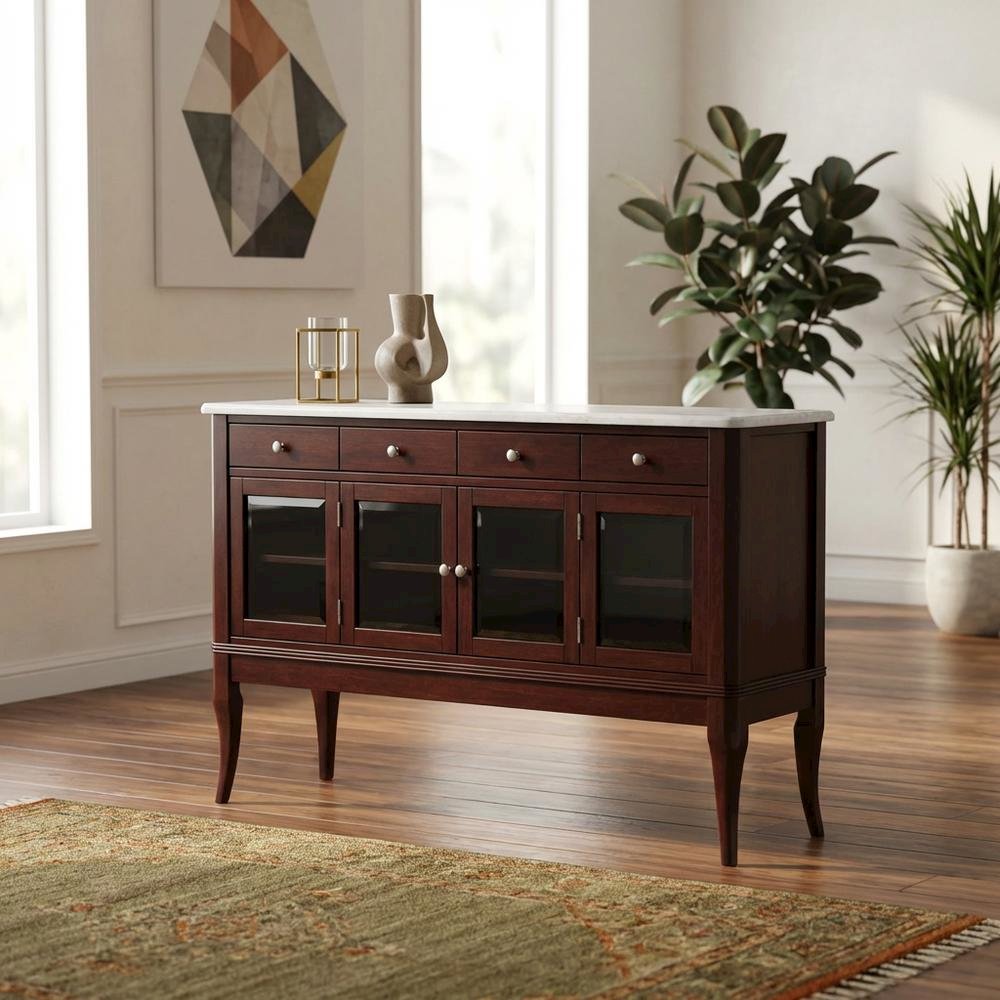 Merlot Cherry Finish Sideboard with Spacious Storage and Elegant Design. Picture 8