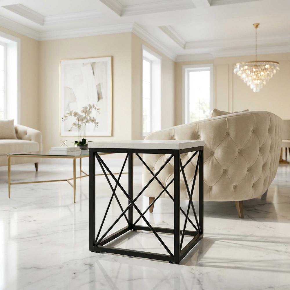 White Marble Top Square End Table with Modern Design and Sturdy Frame. Picture 7
