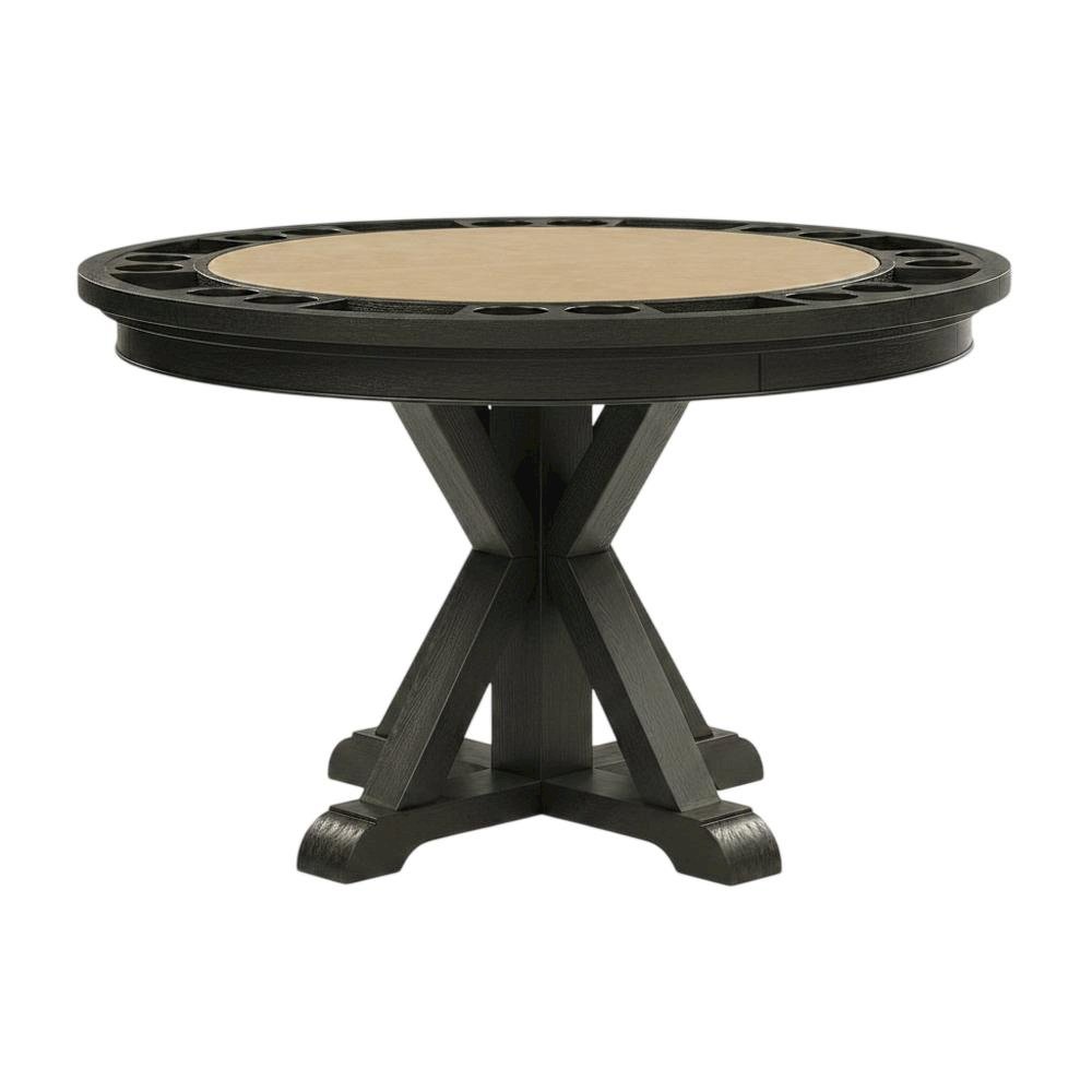 Vegan Leather Dining Table and Chairs with Reversible Game Top, Black. Picture 3