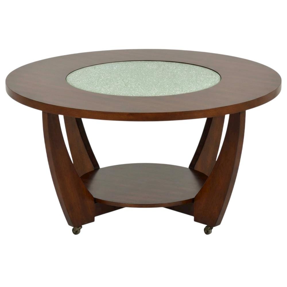 Merlot Cherry Cocktail Table with Casters and Modern Design. Picture 1