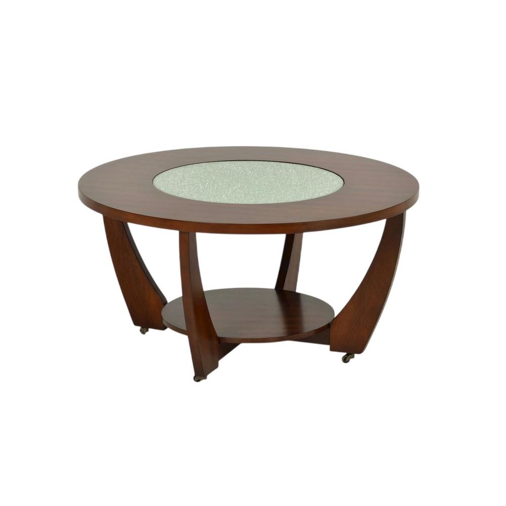 Merlot Cherry Cocktail Table with Casters and Modern Design. Picture 2