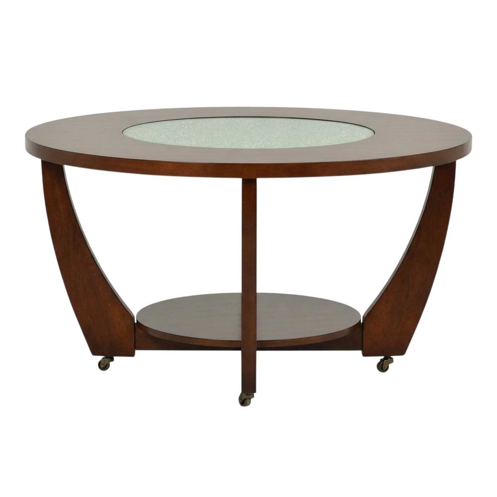 Merlot Cherry Cocktail Table with Casters and Modern Design. Picture 3