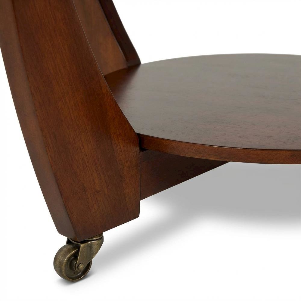 Merlot Cherry Cocktail Table with Casters and Modern Design. Picture 4