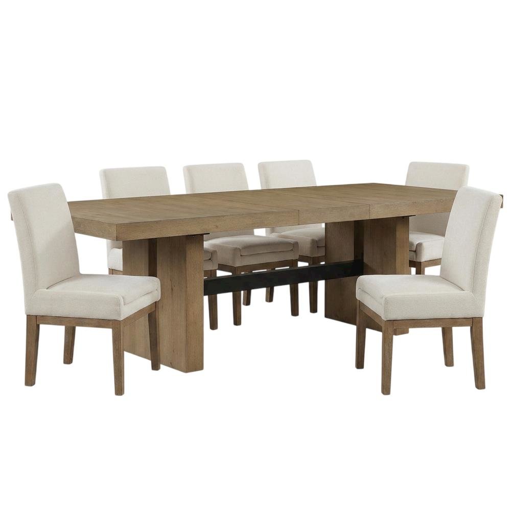 Extendable Dining Table Set for 6 with Upholstered Parsons Chairs. Picture 1