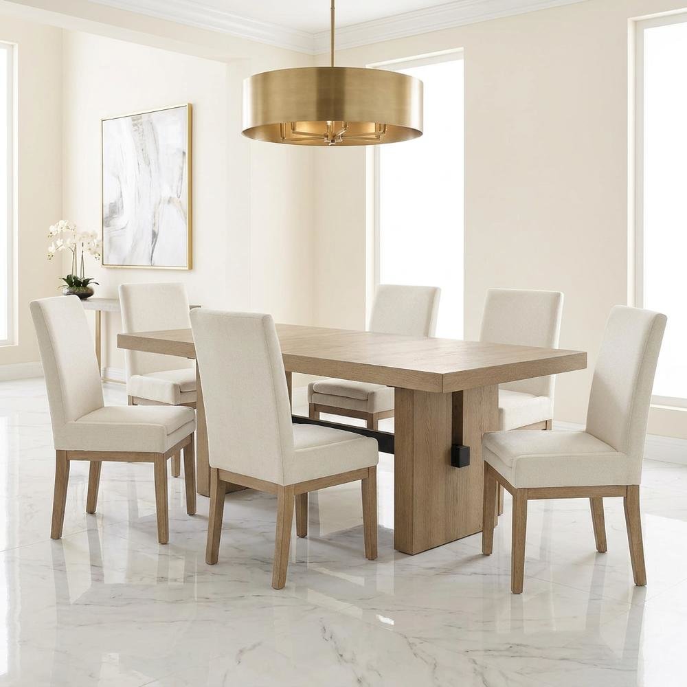 Extendable Dining Table Set for 6 with Upholstered Parsons Chairs. Picture 2