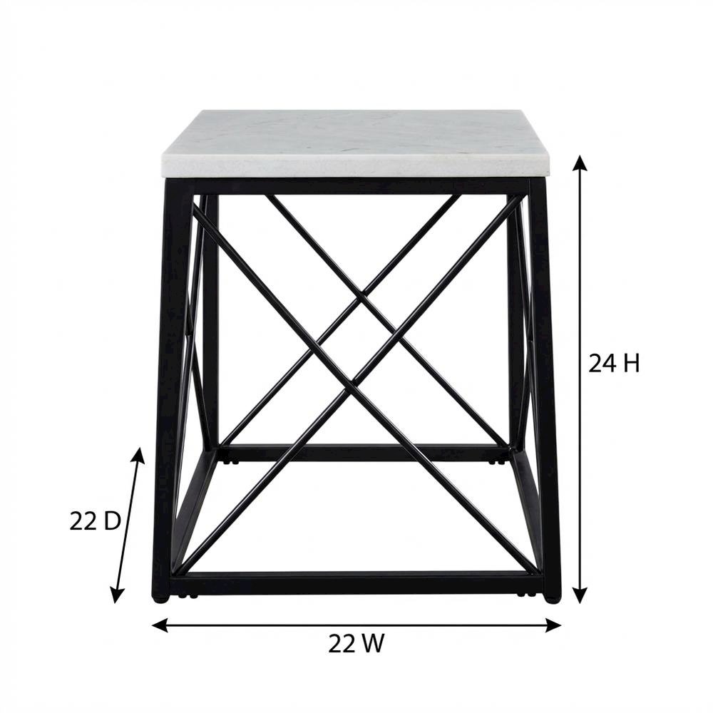 White Marble Top Square End Table with Modern Design and Sturdy Frame. Picture 6