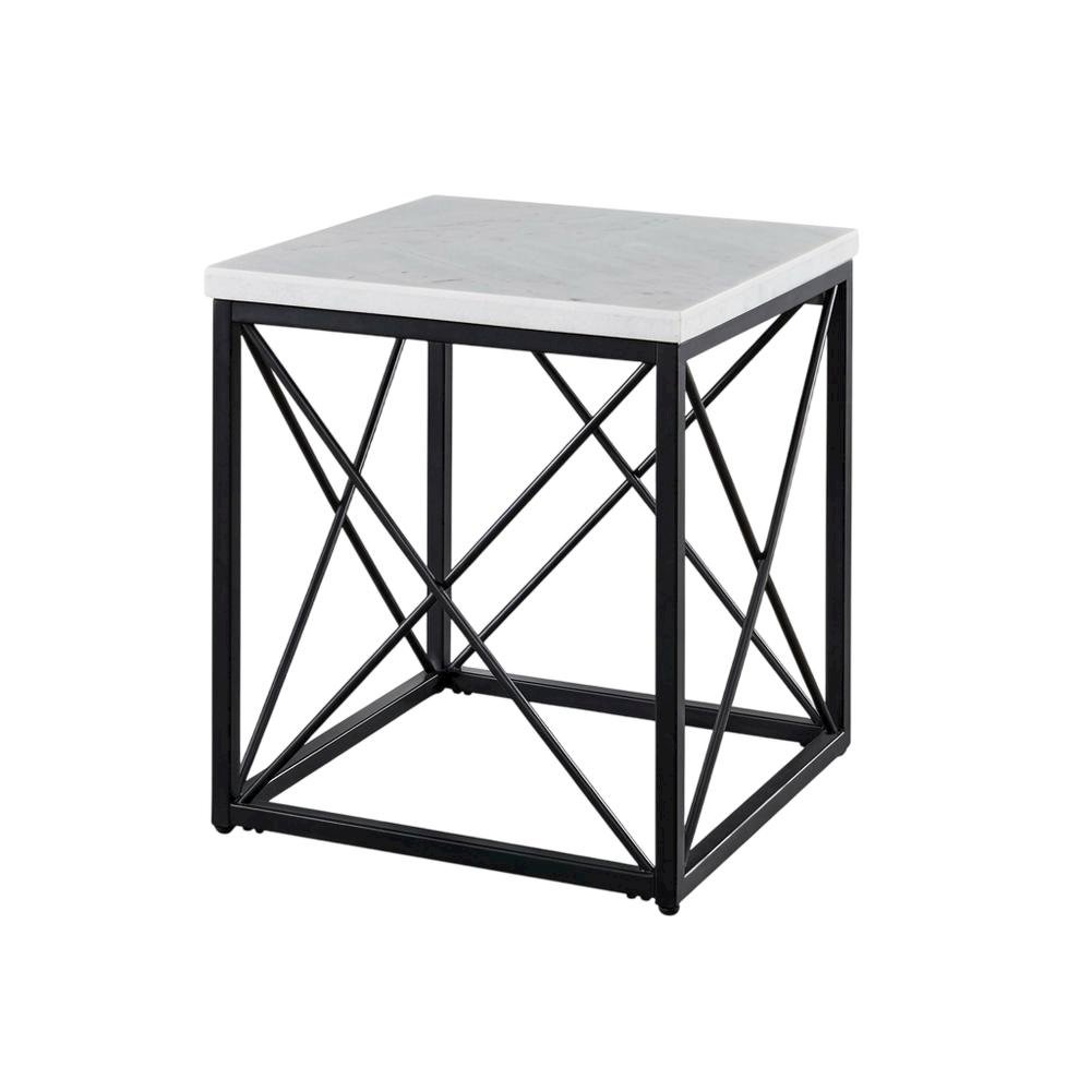 White Marble Top Square End Table with Modern Design and Sturdy Frame. Picture 2