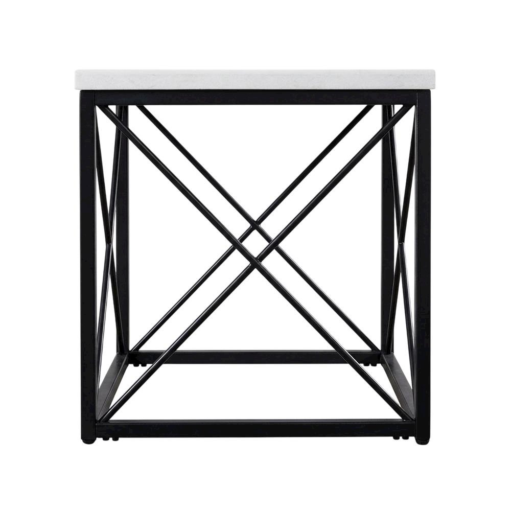 White Marble Top Square End Table with Modern Design and Sturdy Frame. Picture 3