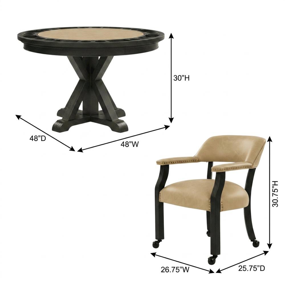 Vegan Leather Dining Table and Chairs with Reversible Game Top, Black. Picture 6