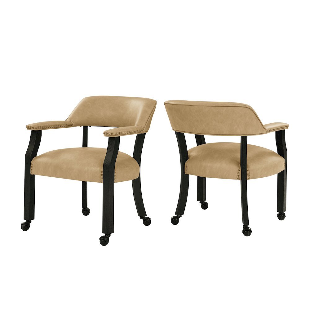 Sand Colored Captains Armchair with Rolling Casters. Picture 6