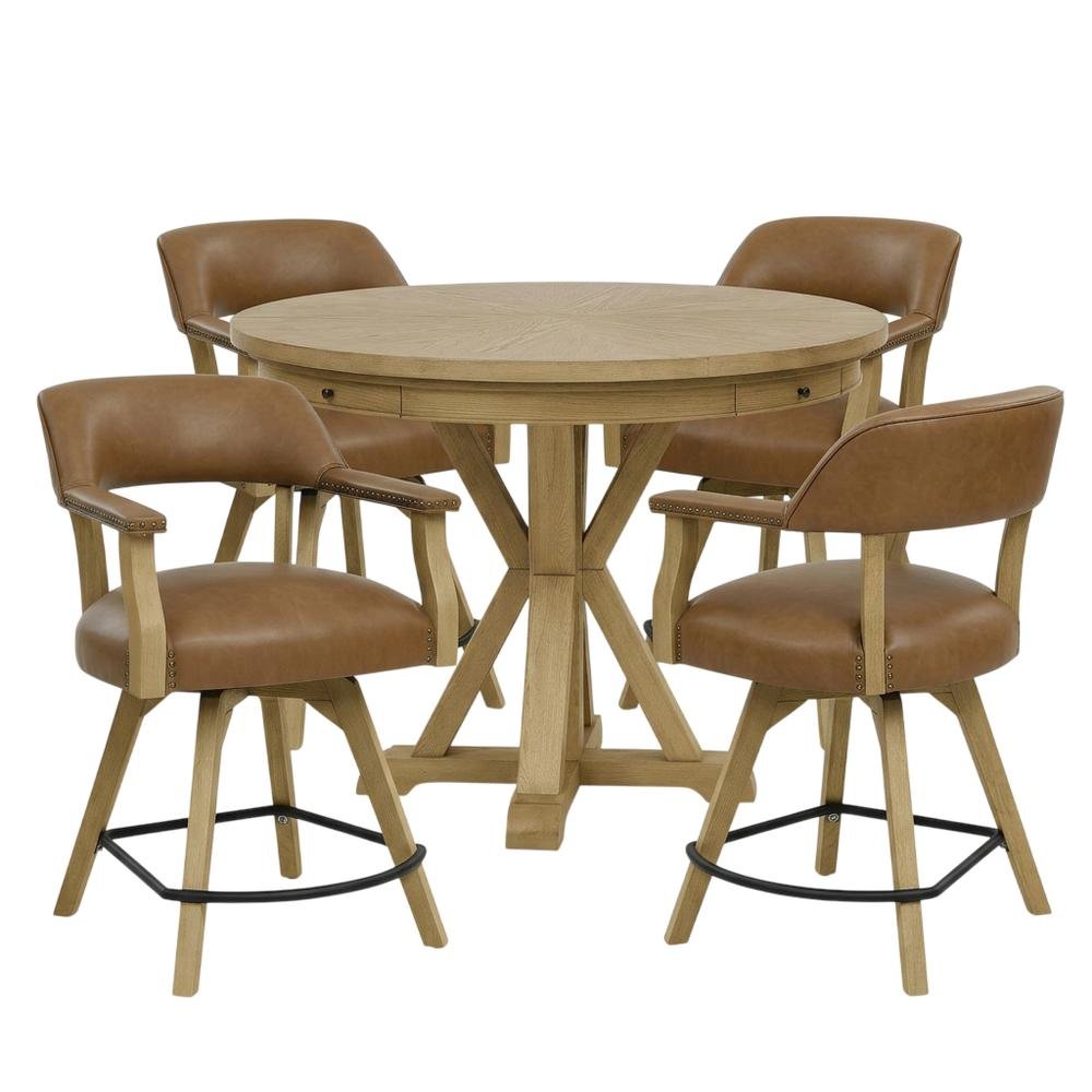 Faux Leather Counter Dining Set with Game Top, Poker Gaming Table and Chairs Set. Picture 1