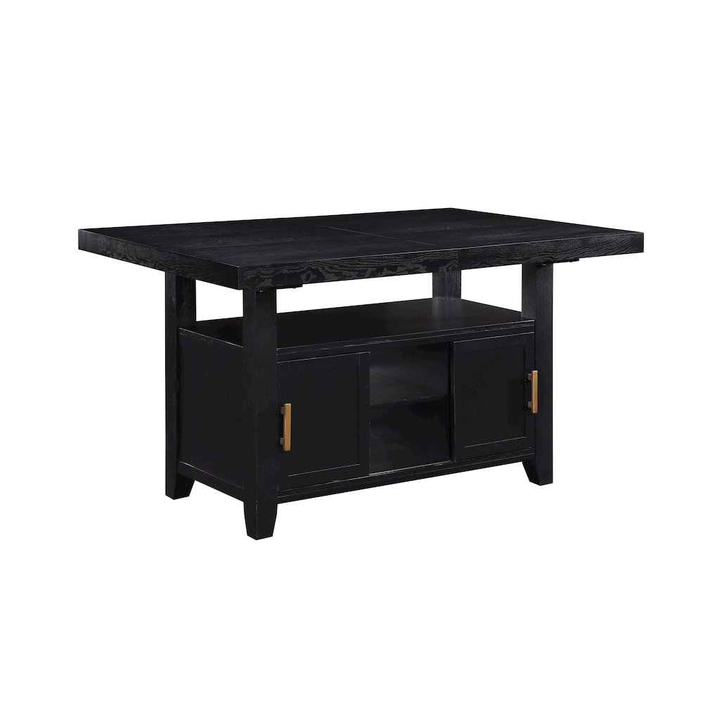Yves Black Counter Table With Storage and 4 Grey Counter Chairs. Picture 1