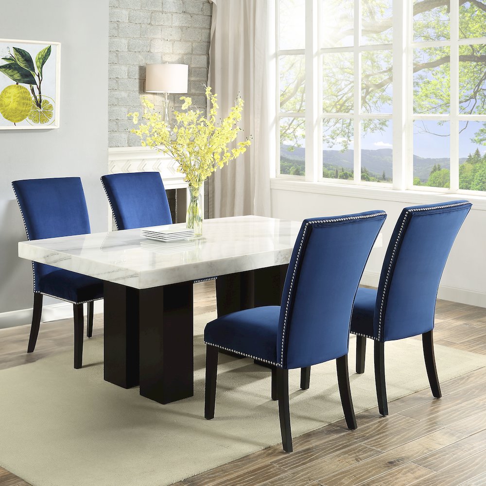 Camila 5PC Rectangle Dining Set Blue Chair. Picture 5