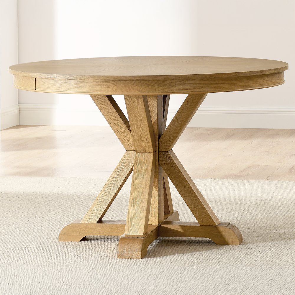 Rylie Dining Table & 4 Captains Chairs, Natural Finish, Camel Vegan Leather. Picture 7