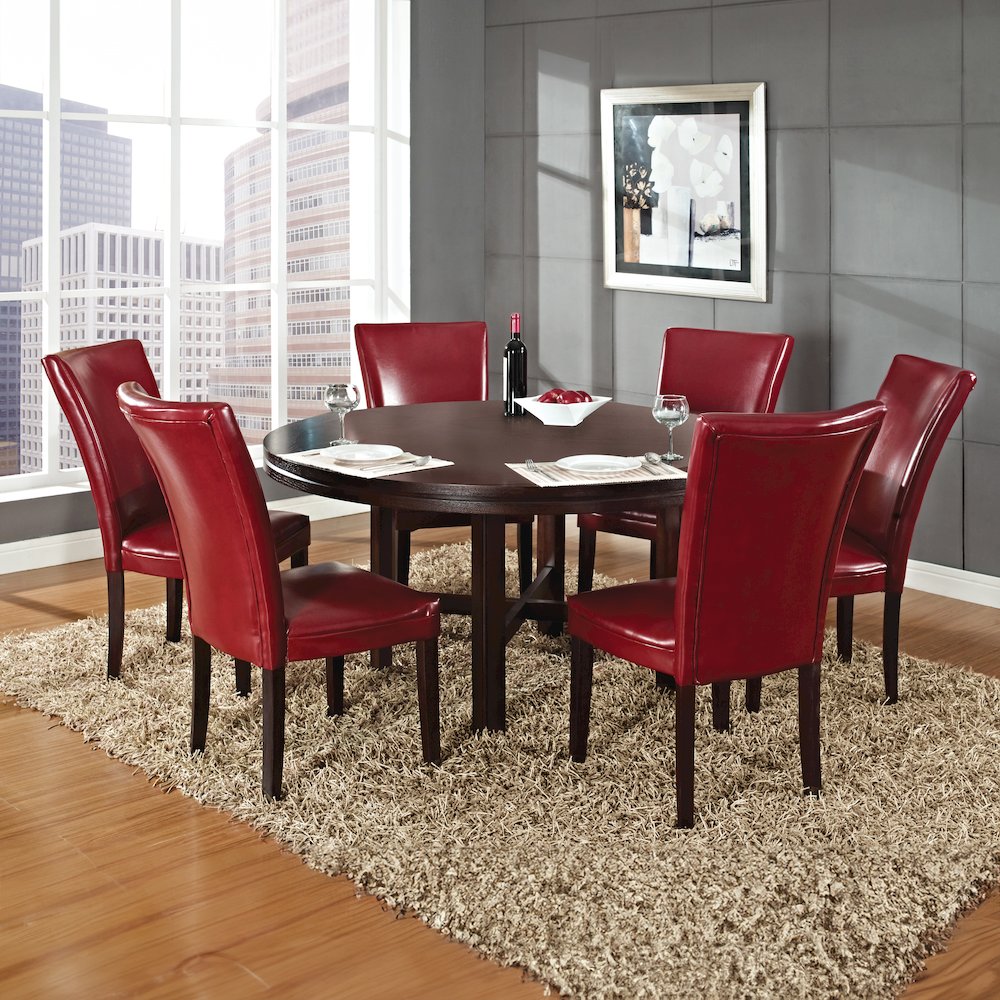 Hartford 72in Dining Set 7 PC with Red Chairs. Picture 4