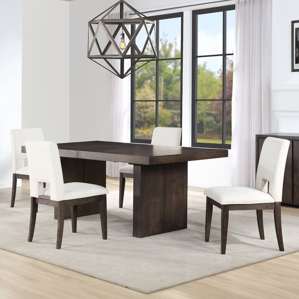 Evan 5-Piece 78-96 Inch w/18-inch leaf Table, 5 White Chairs. Picture 5