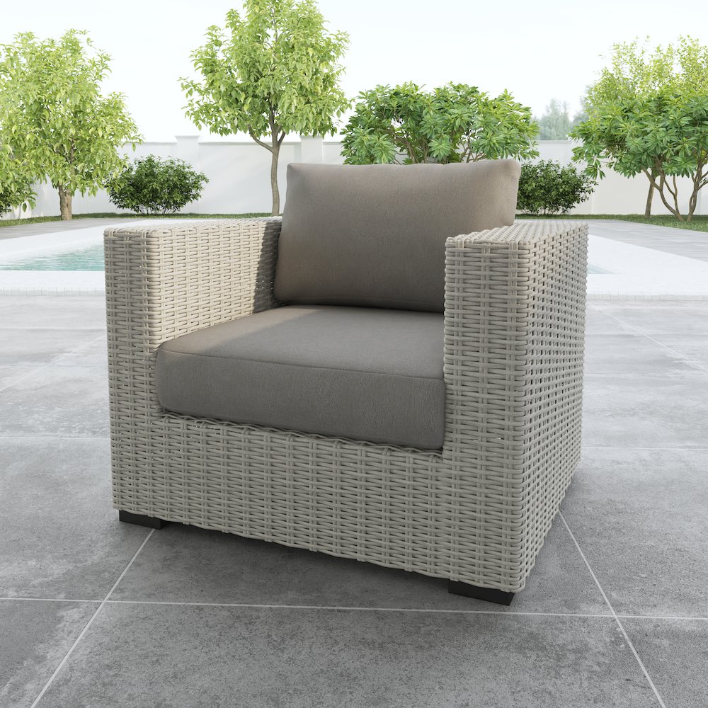 Blakley Outdoor Lounge Chair with Half-Round Wicker. Picture 4