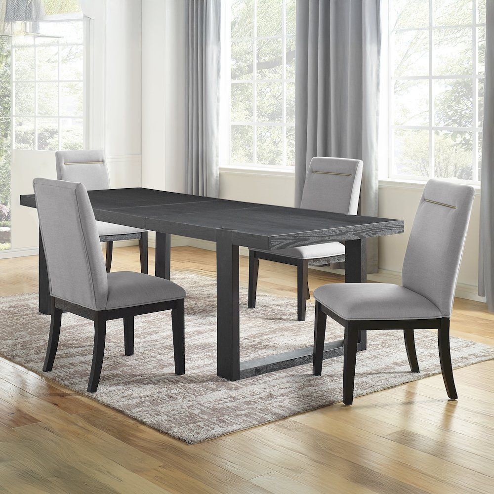 Yves Black Dining Table With 4 Grey Chairs. Picture 5