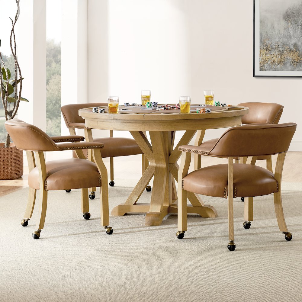 Rylie Dining Table with Game Top & 4 Captains Chairs, Natural Finish. Picture 6