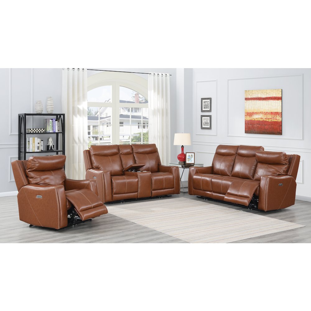 Natalia Power Recliner Sofa - Caramel Leather. Picture 5