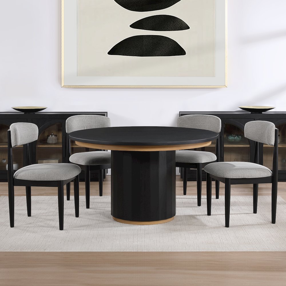 Magnolia 52-Inch Round Table, Black  with Gold Accent. Picture 4