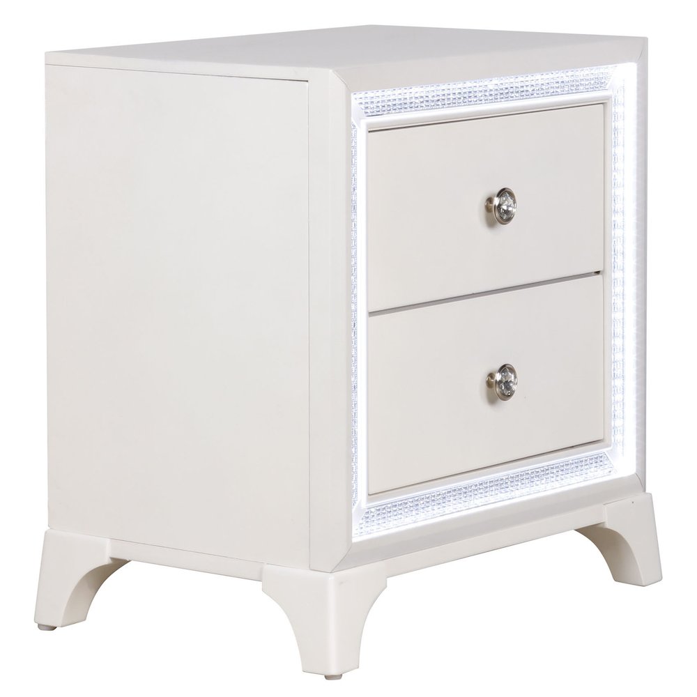 Cassie Illuminating Glam Nightstand, Pearl Finish. Picture 2