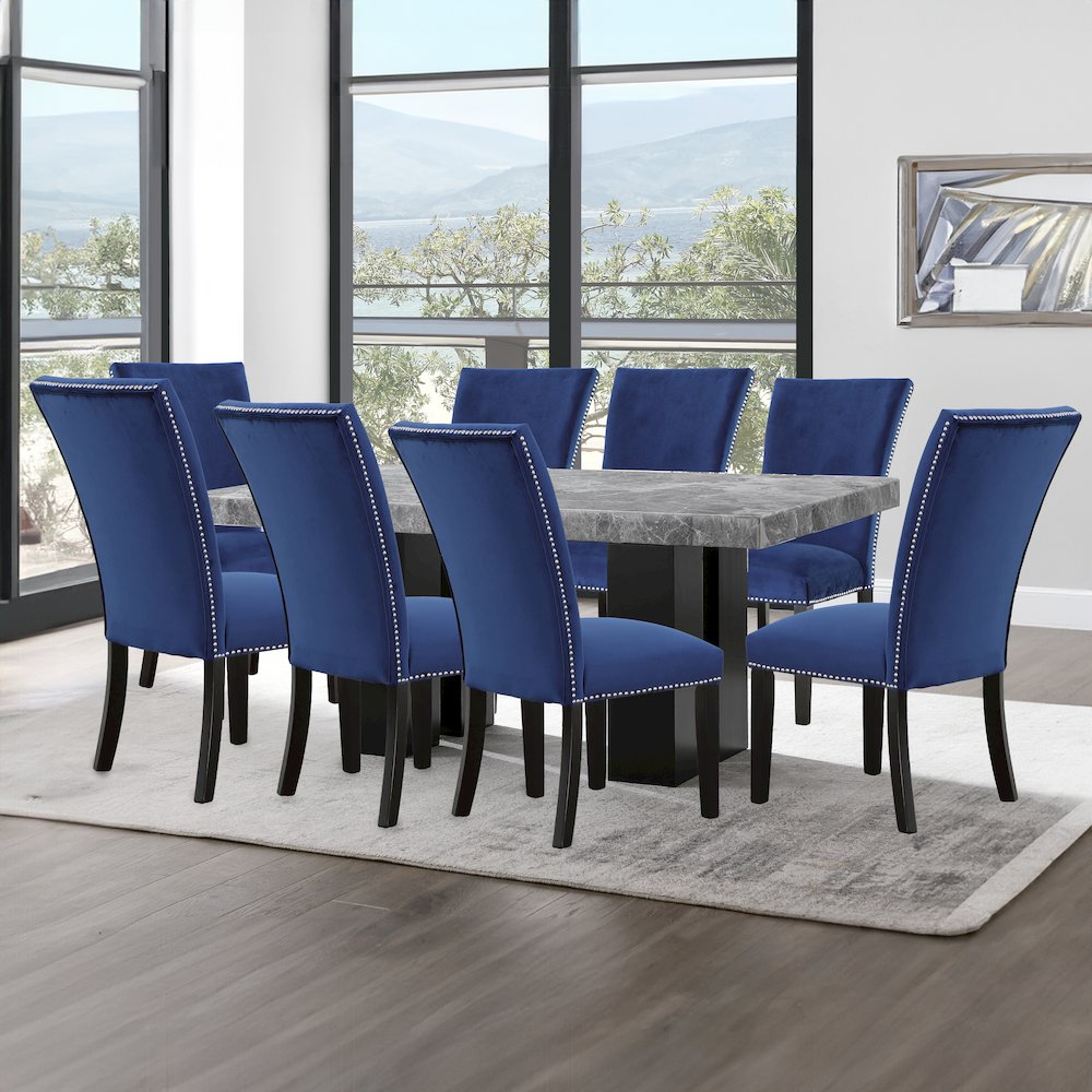 Camila 9PC Rectangle Dining Set Blue Chair. Picture 5
