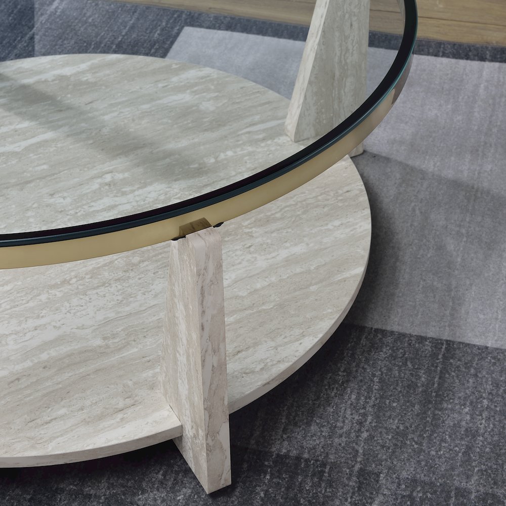 Wanda 42″ Round Glass Top Coffee Table with Casters. Picture 8