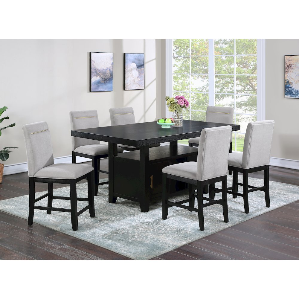 Yves Black Counter Table With Storage and 6 Grey Counter Chairs. Picture 5