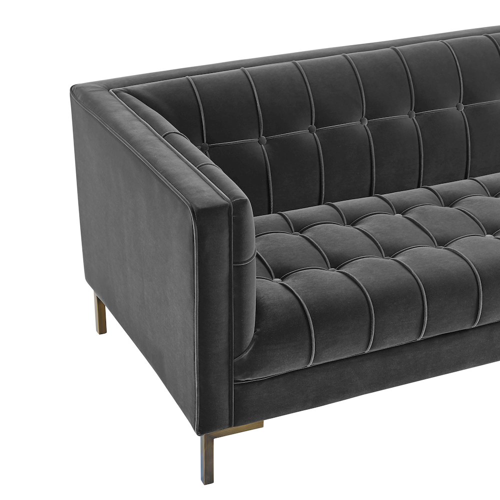 Isaac Channel Stitch Gray Velvet Sofa. Picture 5